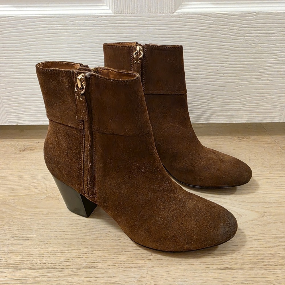 GINANNI Brown Suede Distressed Going Out Ava Heeled Ankle Boots Size 8B‎